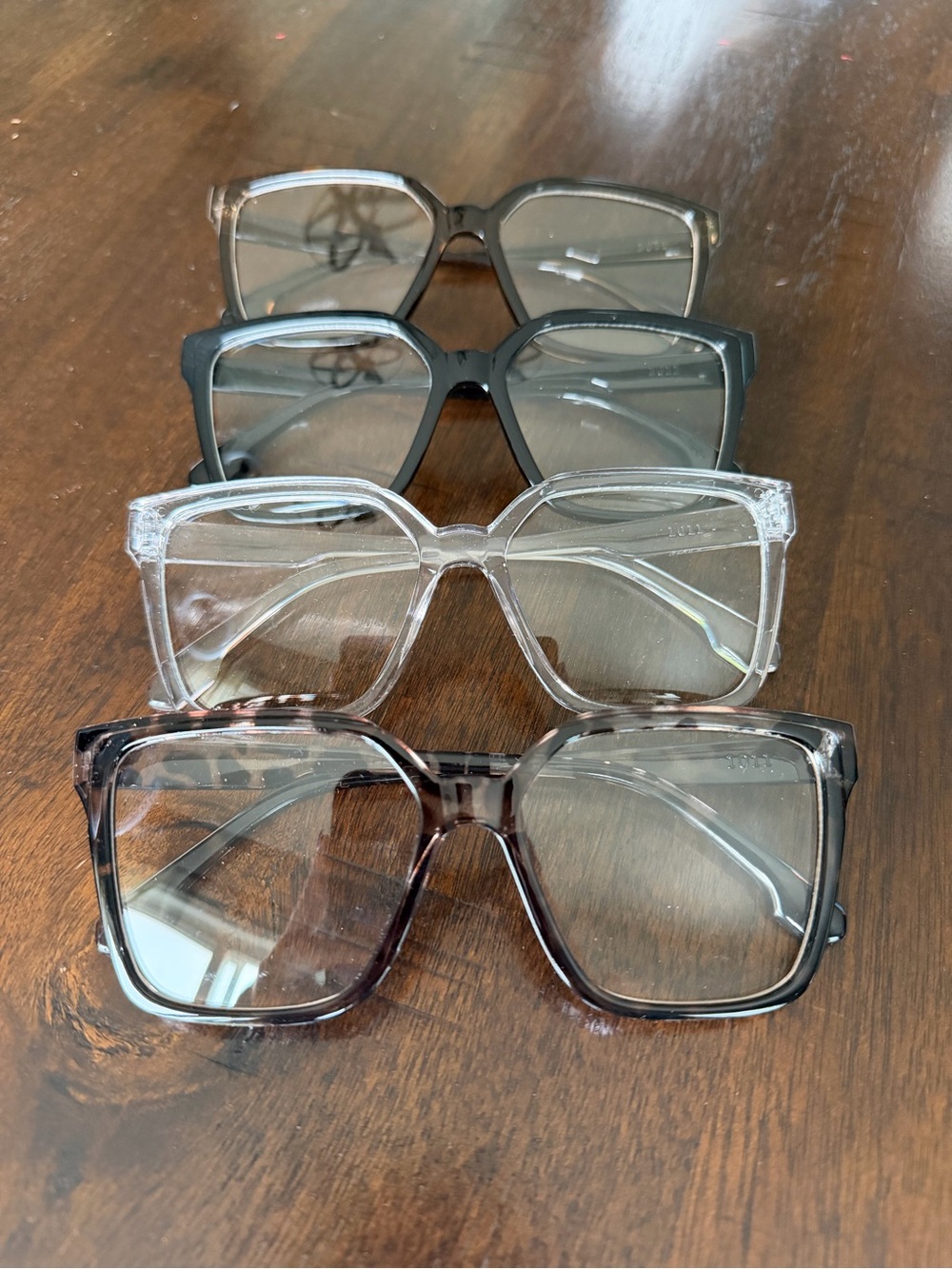 Set of 4 Oversized Square Sunglasses - Clear, Black, Brown & Tortise